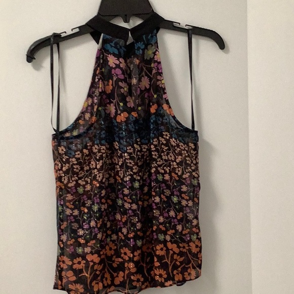 BCBGeneration NWOT Floral Halter Sheer Tank Top Black - Picture 4 of 9